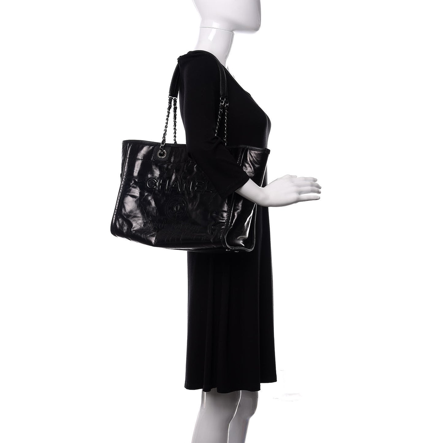 Glazed Calfskin Small Deauville Tote Black