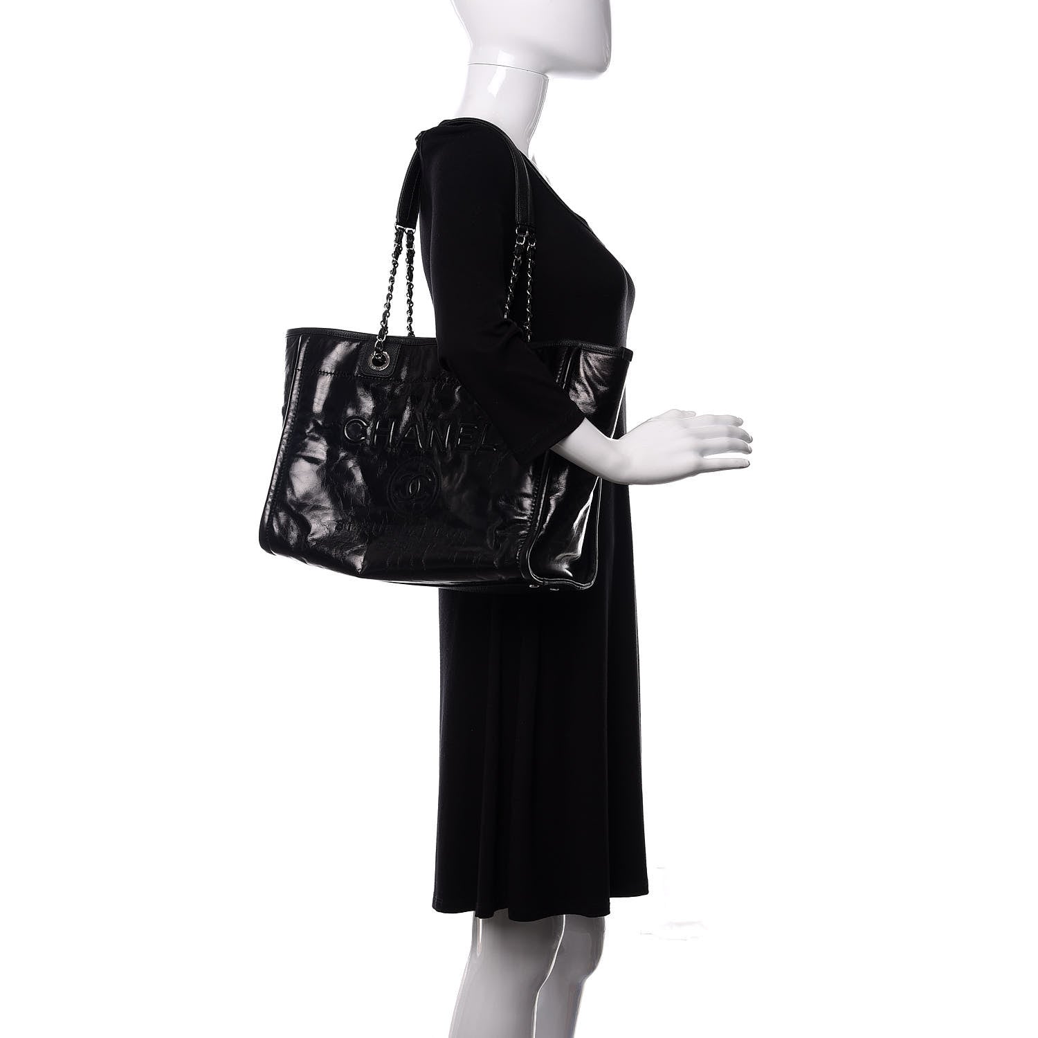 Chanel Glazed Calfskin Small Deauville Tote Black 2 of 10