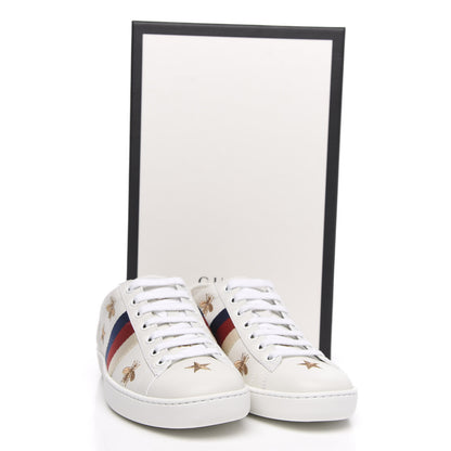 Gucci Calfskin Bee Star Embroidered Sylvie Web Ace Sneakers 35.5 White 9 of 9