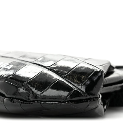 Balenciaga Shiny Supple Calfskin Logo Crocodile Embossed Cloud Coin Purse With Strap Black White 10 of 10