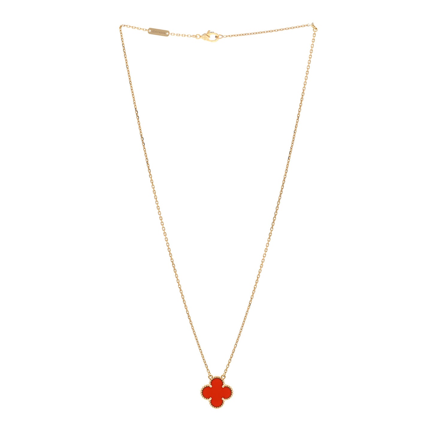18K Yellow Gold Carnelian Vintage Alhambra Pendant Necklace