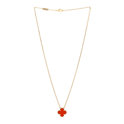Van Cleef & Arpels 18K Yellow Gold Carnelian Vintage Alhambra Pendant Necklace 3 of 5