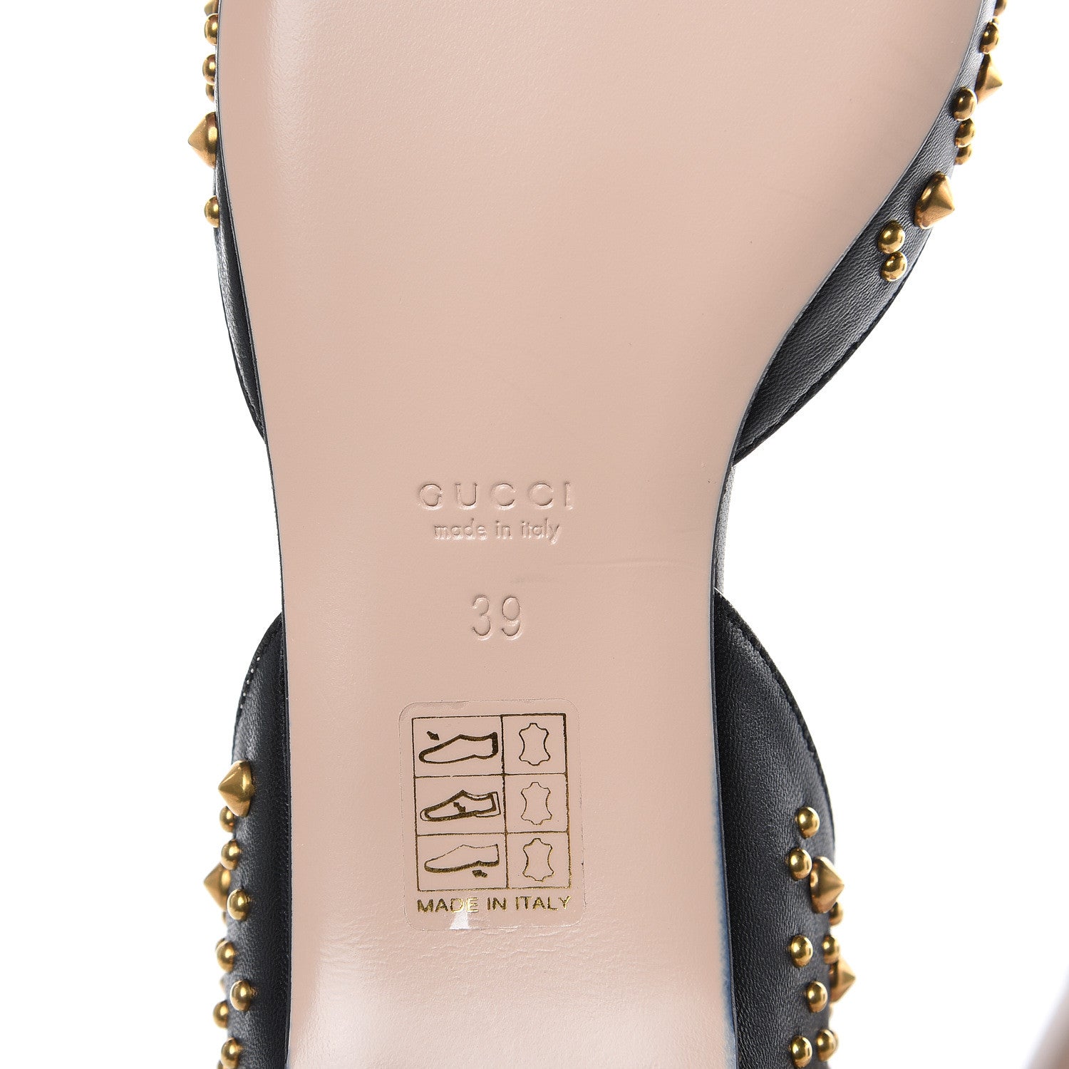 Gucci Malaga Kid Studded Pointed Toe Unia Flats 39 Black 6 of 8