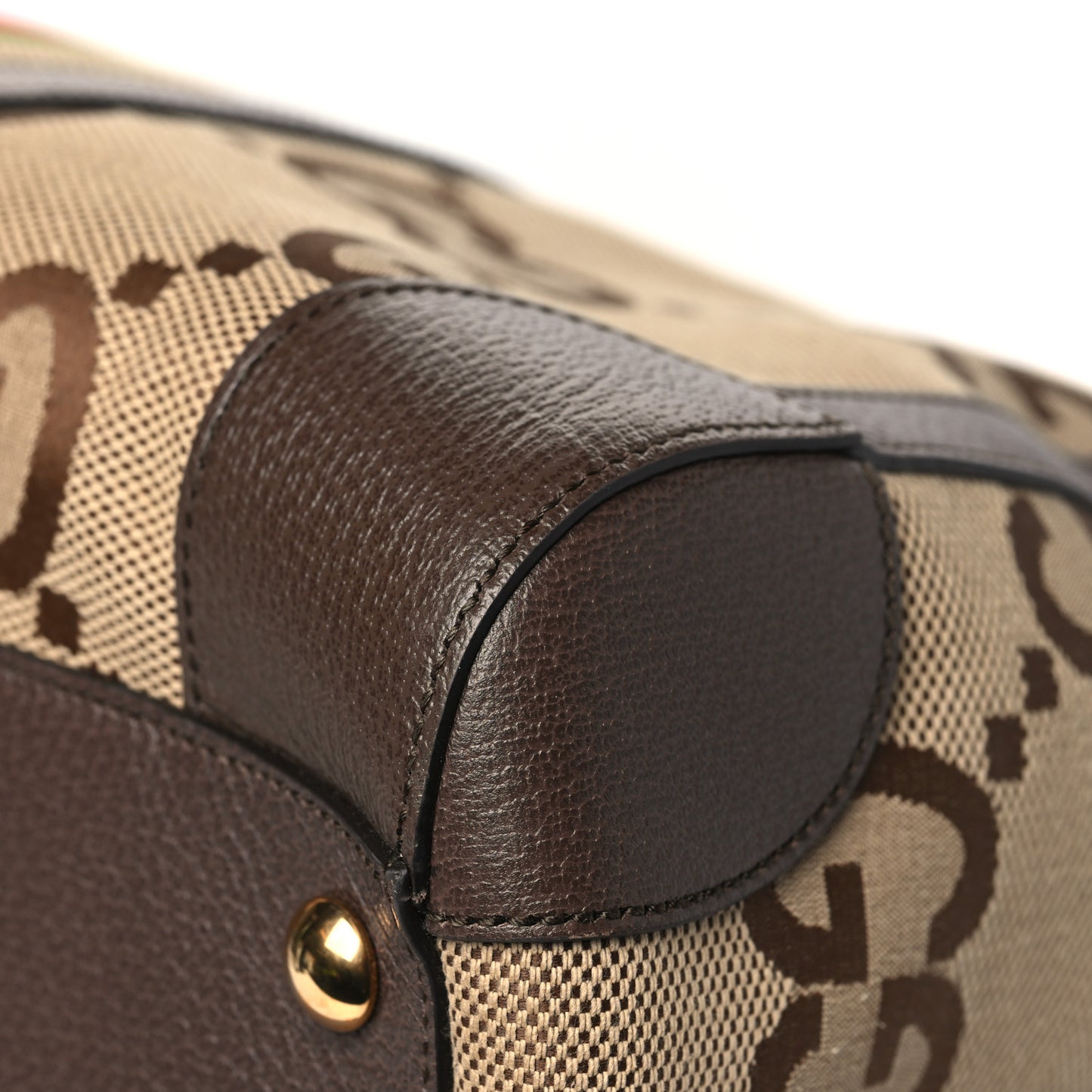 Monogram Jumbo GG Textured Dollar Calfskin Web Large Duffle Bag Camel Ebony