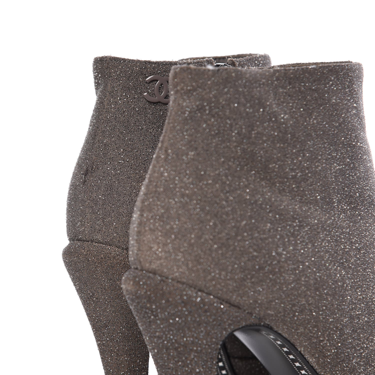 Chanel Glitter Suede Cap Toe Short Boots 36.5 Taupe Black 9 of 11