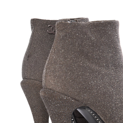 Chanel Glitter Suede Cap Toe Short Boots 36.5 Taupe Black 9 of 11