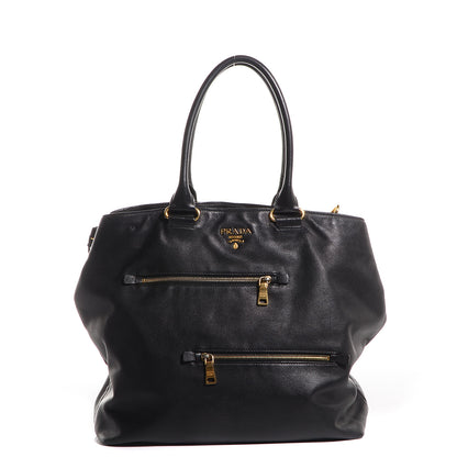 Prada Soft Calf Zipper Detail Tote Nero Black 1 of 11