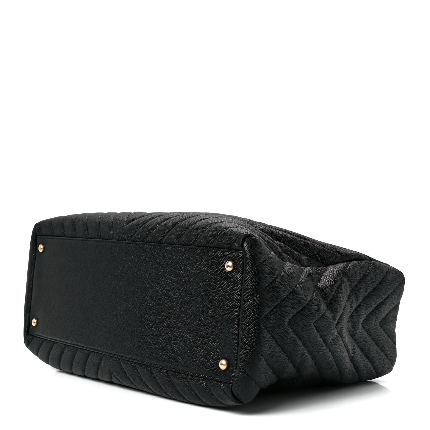 Caviar Chevron Large Coco Handle Shopping Tote Black