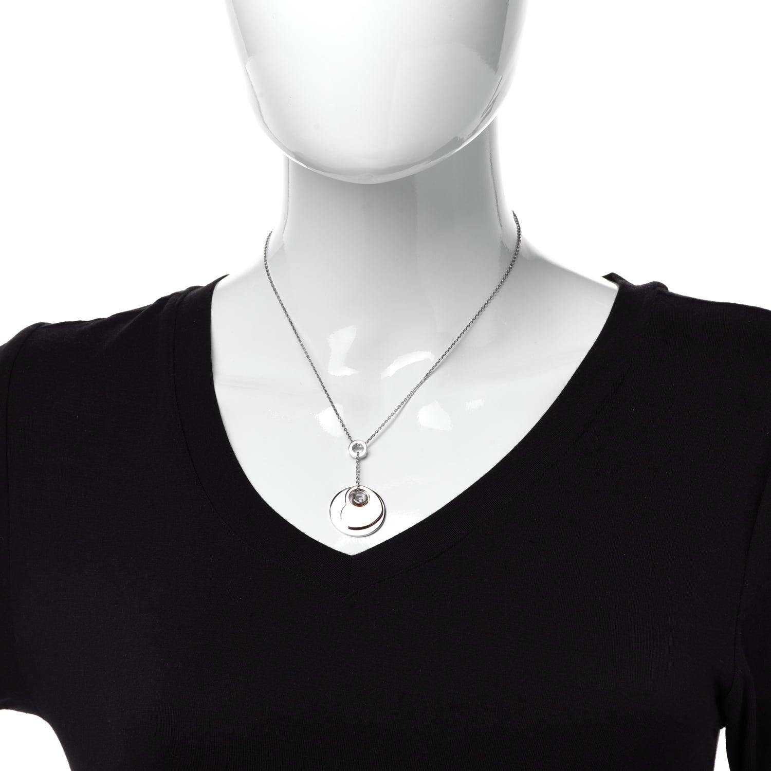 Chopard 18K White Rose Gold Happy Diamond Heart Drop Necklace 2 of 6