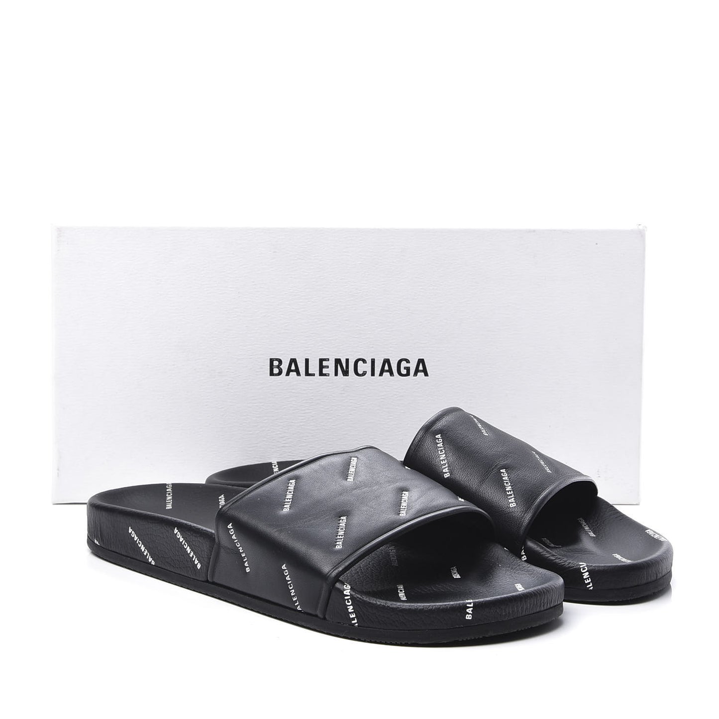 Nappa Allover Logo Embossed Womens Pool Slide Sandals 41 Black White