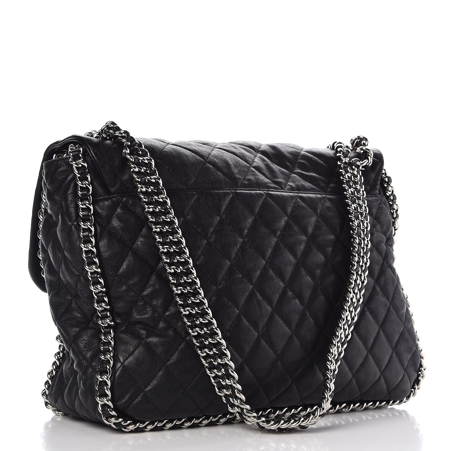 Washed Lambskin Quilted Maxi Chain Around Flap Black