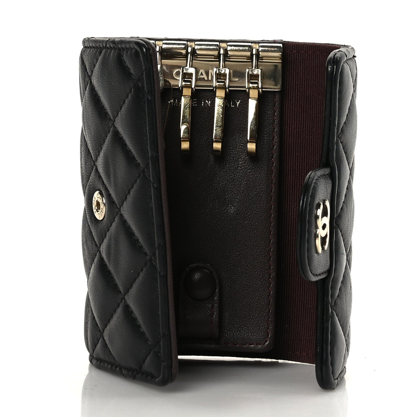 Lambskin Quilted Classic 4 Key Holder Wallet Black