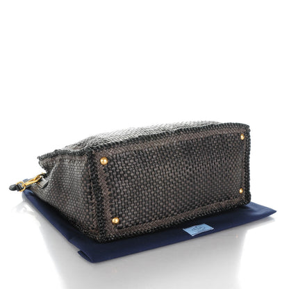 Prada Goatskin Woven Large Tote Moro Black 4 of 7