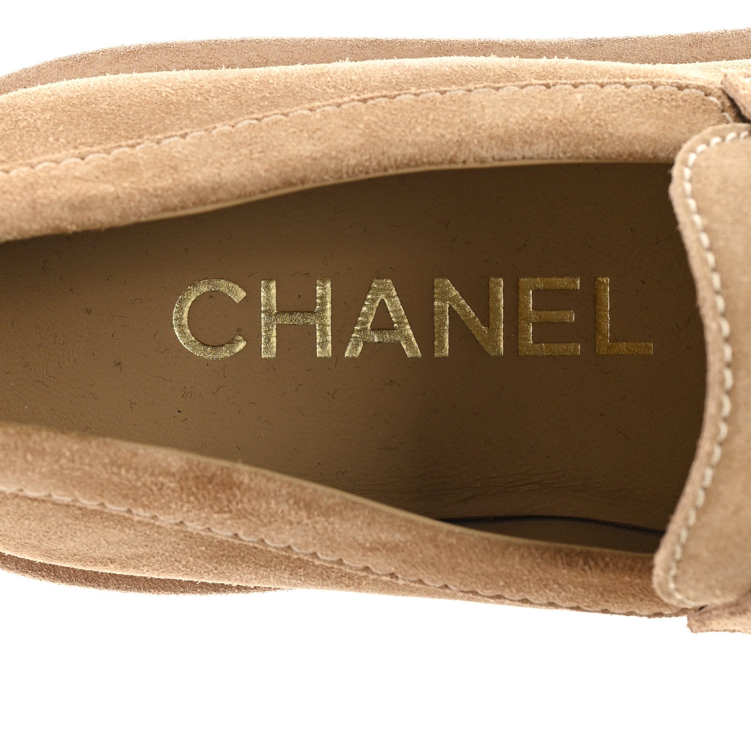 Chanel Suede Calfskin Pearl CC Moccasin Loafers 36.5 Dark Beige 8 of 9