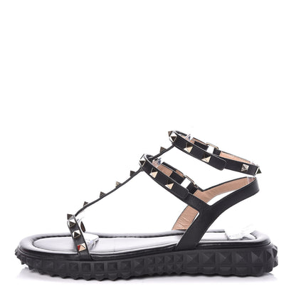 Valentino Garavani Calfskin Rockstud Gladiator Sandals 39 Black 1 of 9