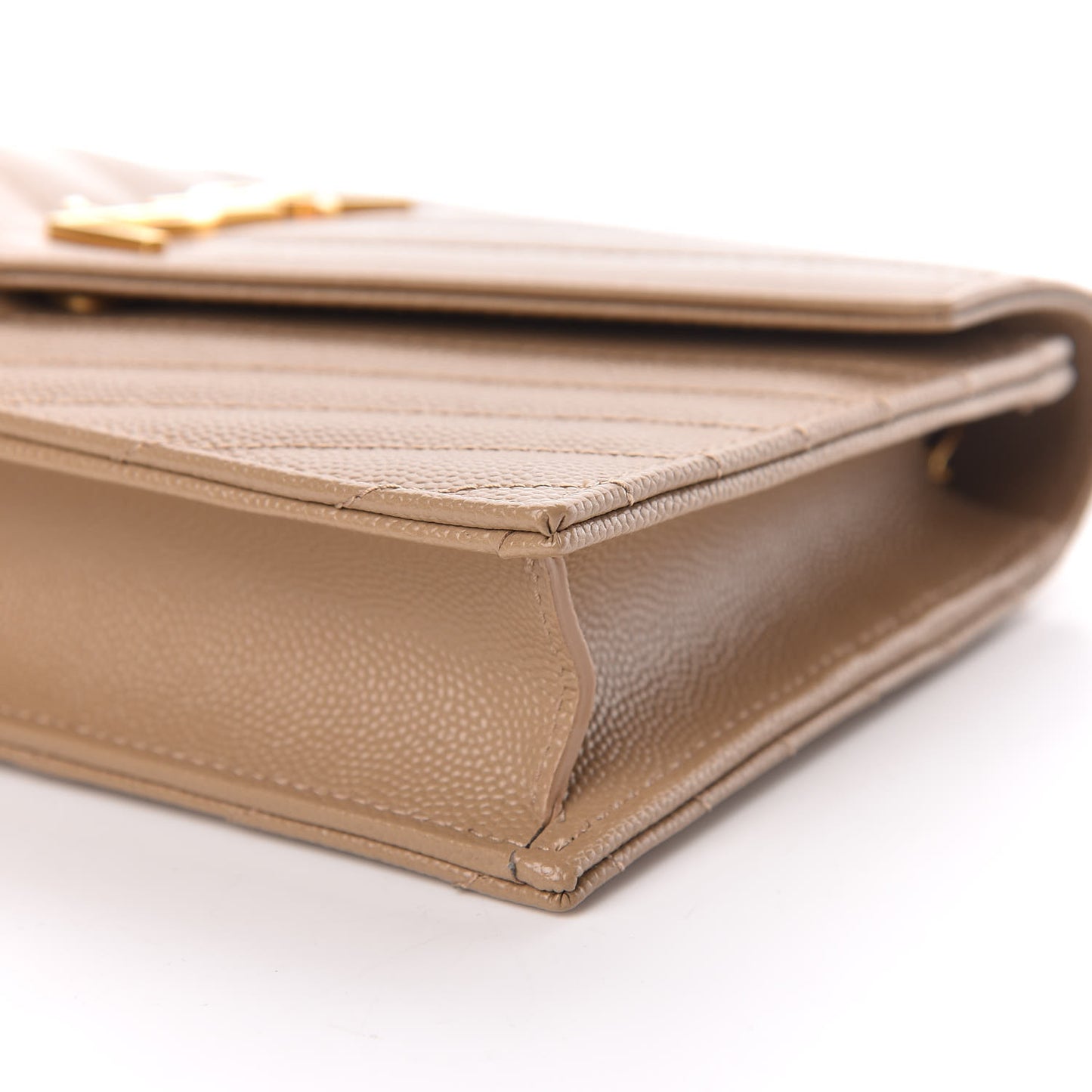 Grain De Poudre Matelasse Chevron Monogram Envelope Chain Wallet Dark Latte