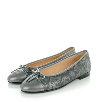 Chanel Metallic Lambskin Camellia Cap Toe Ballerina Flats 38 Dark Grey 3 of 8