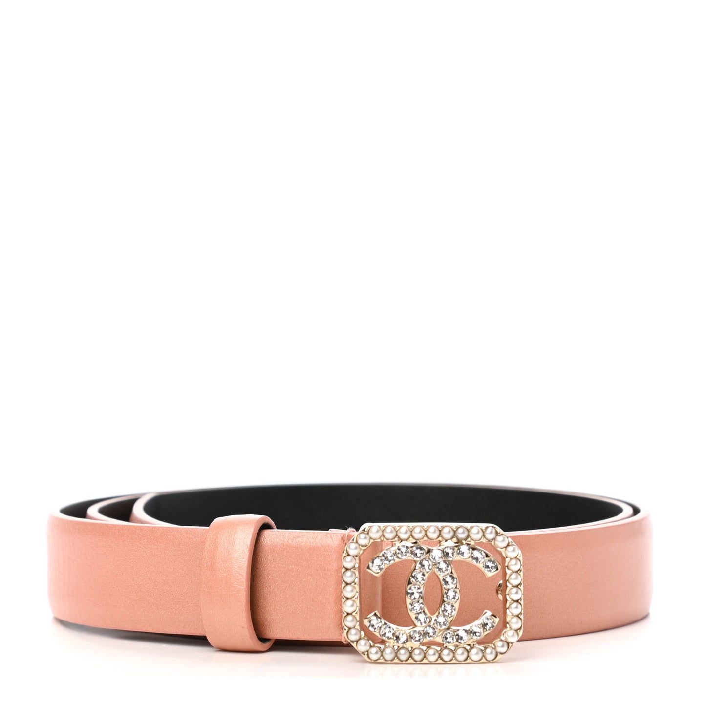 Metallic Calfskin Crystal Pearl Vendome CC Belt 75 Rose