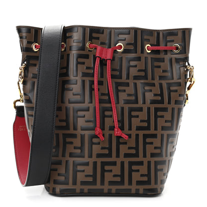 Fendi Vitello Grace F is Fendi Bi-Color FF 1974 Embossed Grande Mon Tresor Bucket Bag Maya Black Fragola 1 of 10