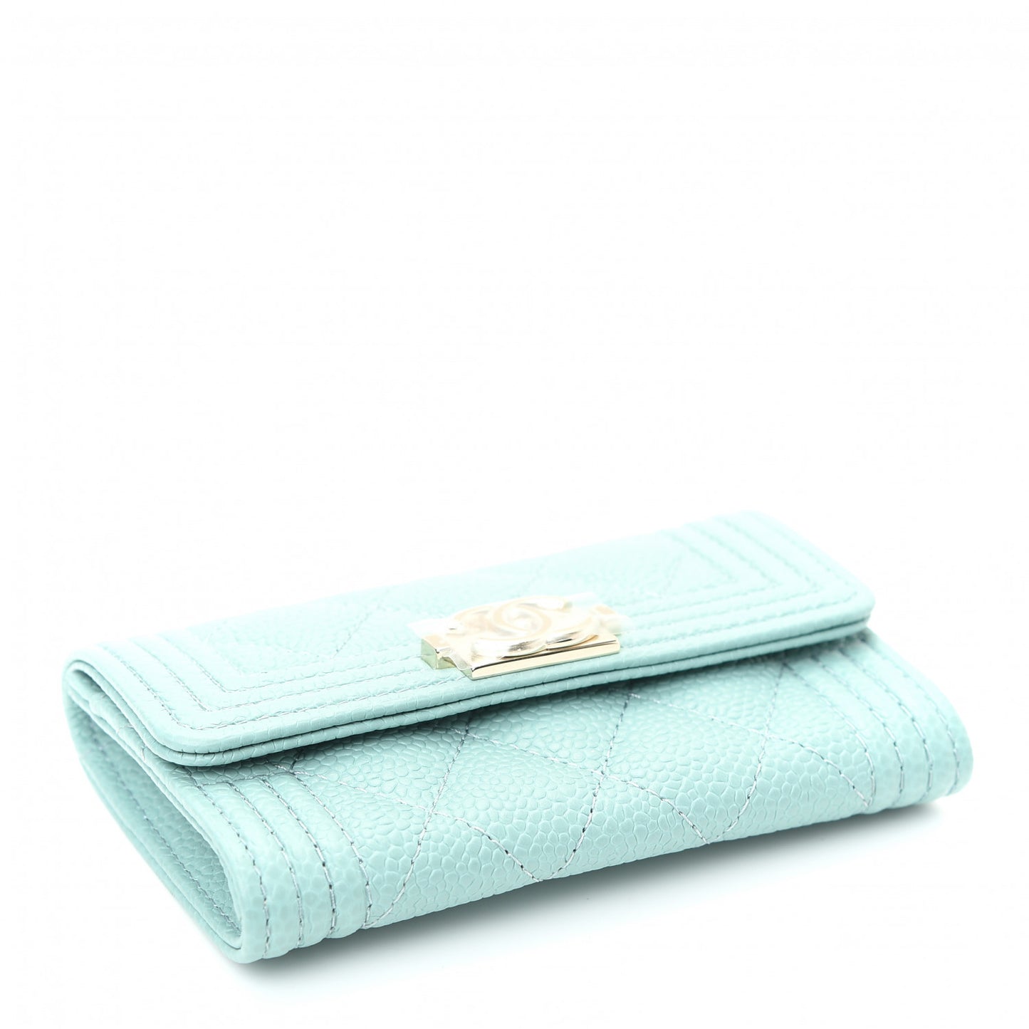Caviar Quilted Boy Flap Card Holder Light Blue