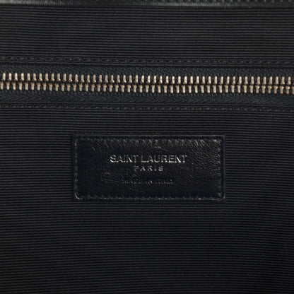 Saint Laurent Smooth Calfskin Matelasse Chevron Large Monogram Satchel Black 7 of 8