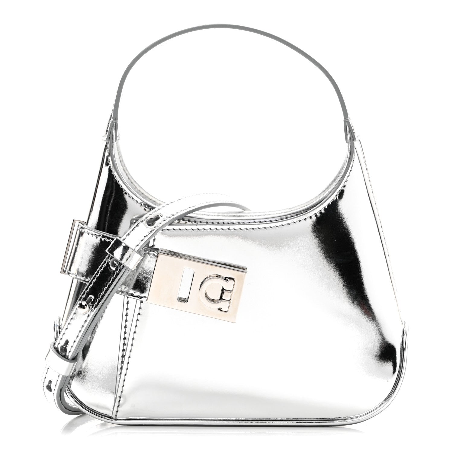 Salvatore Ferragamo Metallic Calfskin Mini Gancini Arch Hobo Argento 1 of 9