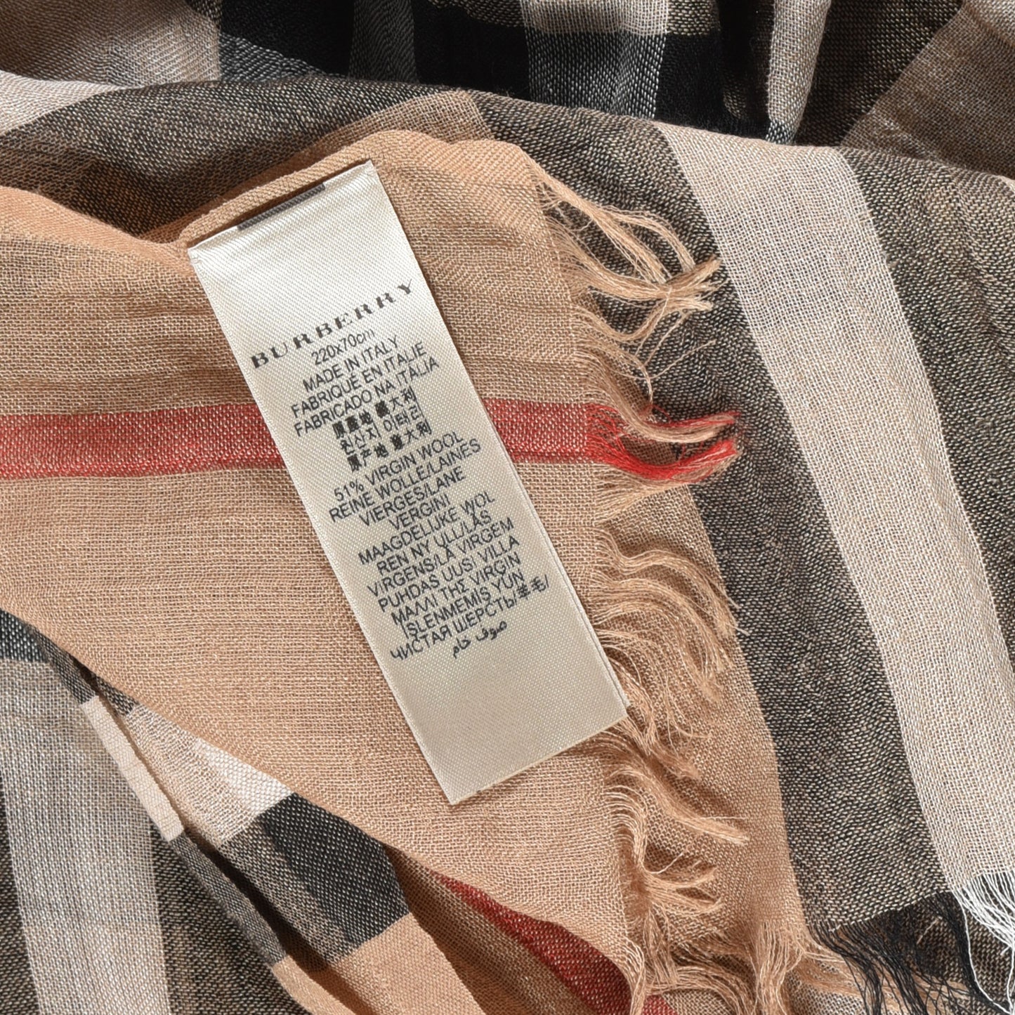 Wool Silk Giant Check Lightweight Scarf Camel