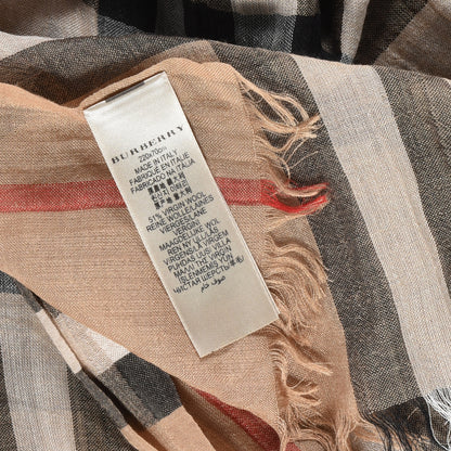 Burberry Wool Silk Giant Check Lightweight Scarf Camel 3 of 5