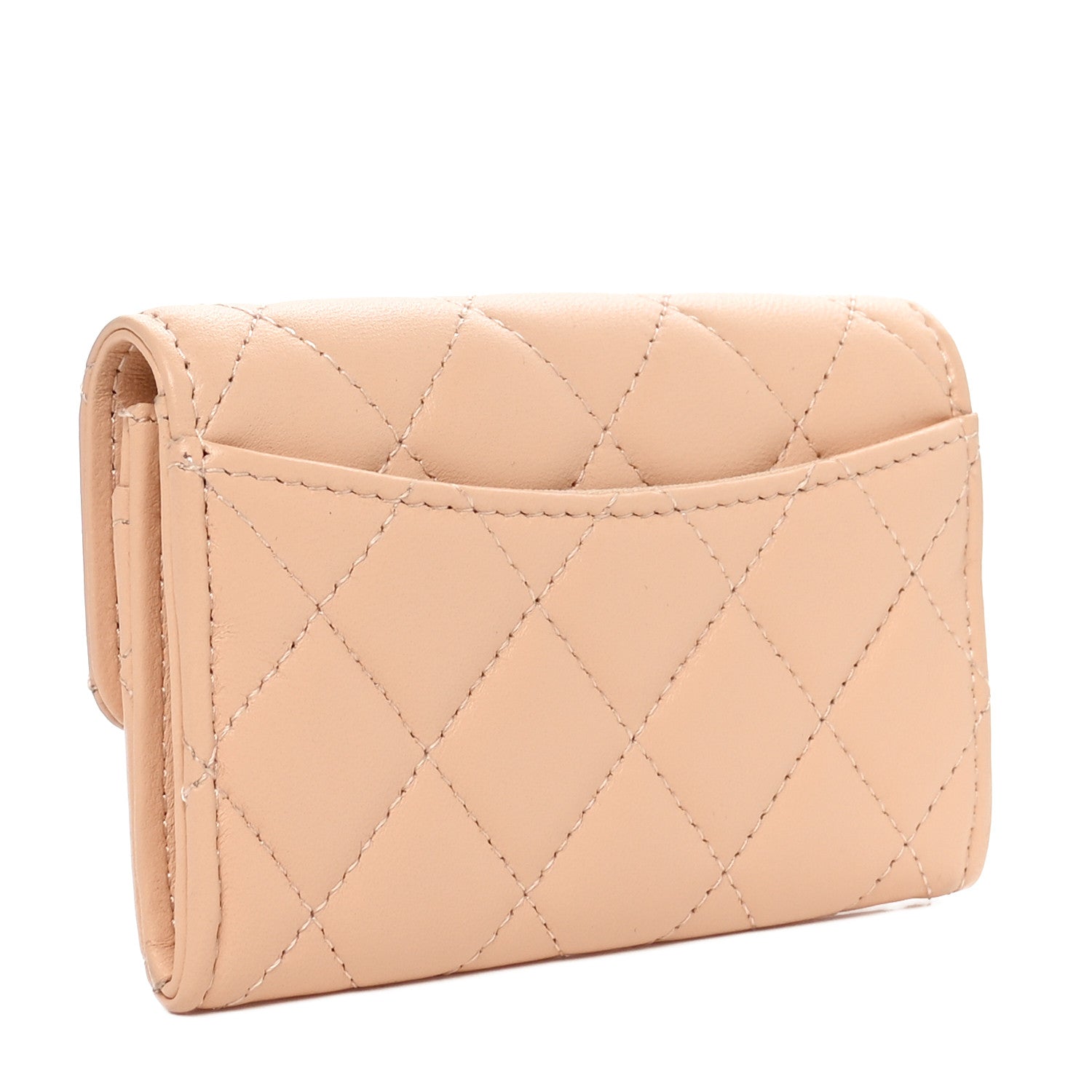 Chanel Lambskin Quilted Flap Card Holder Wallet Beige 4 of 9