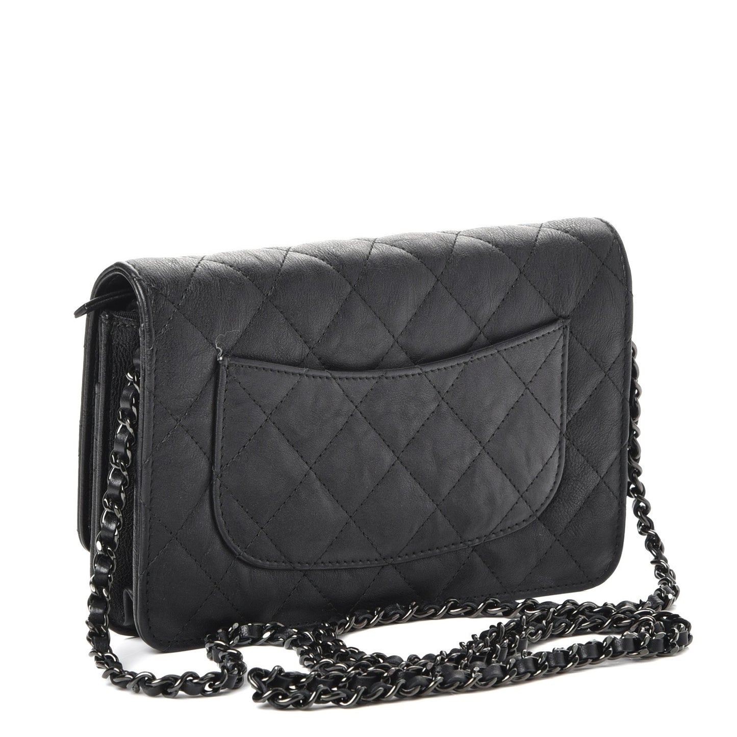 Crumpled Calfskin Quilted Wallet On Chain WOC So Black
