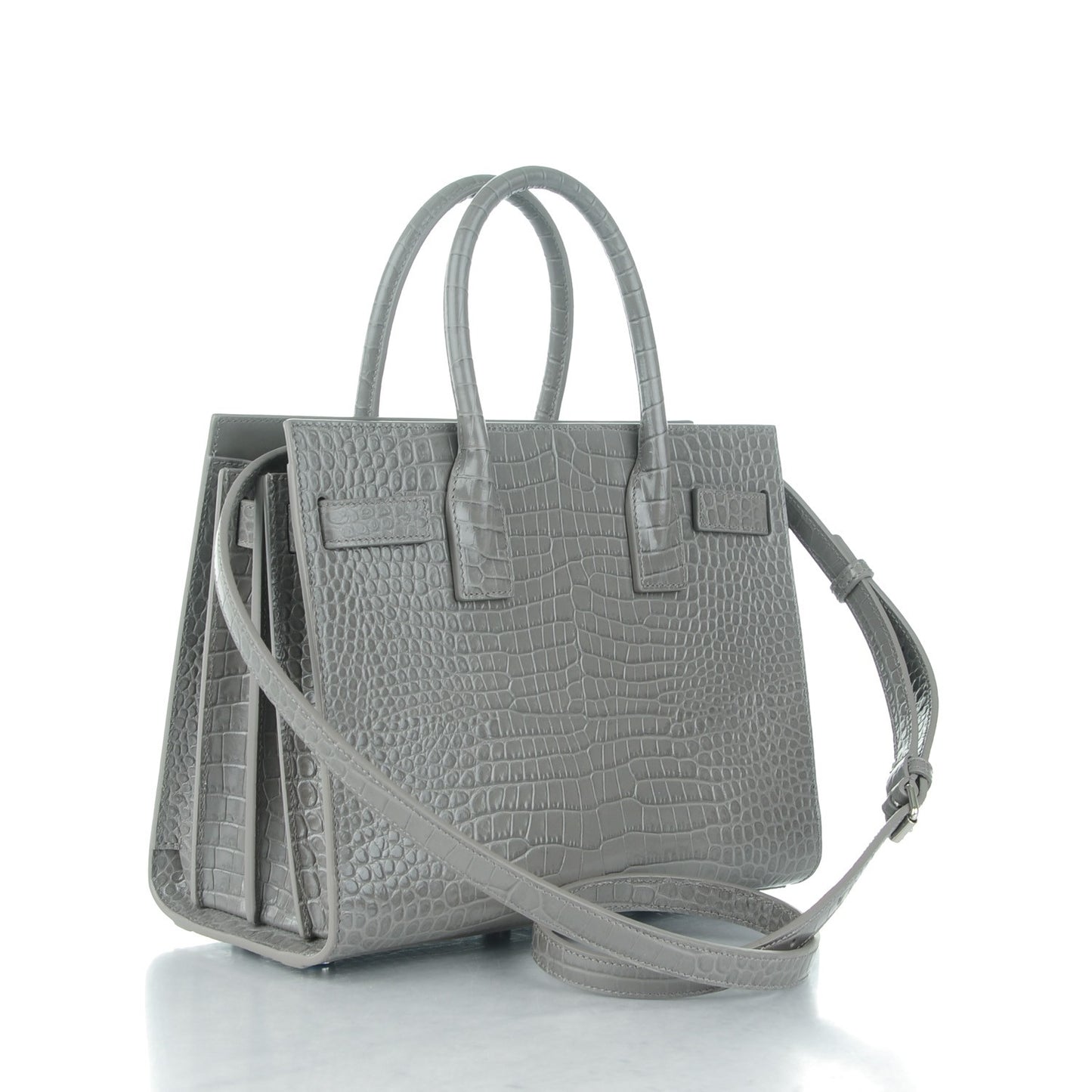 Calfskin Crocodile Embossed Baby Sac De Jour Fog