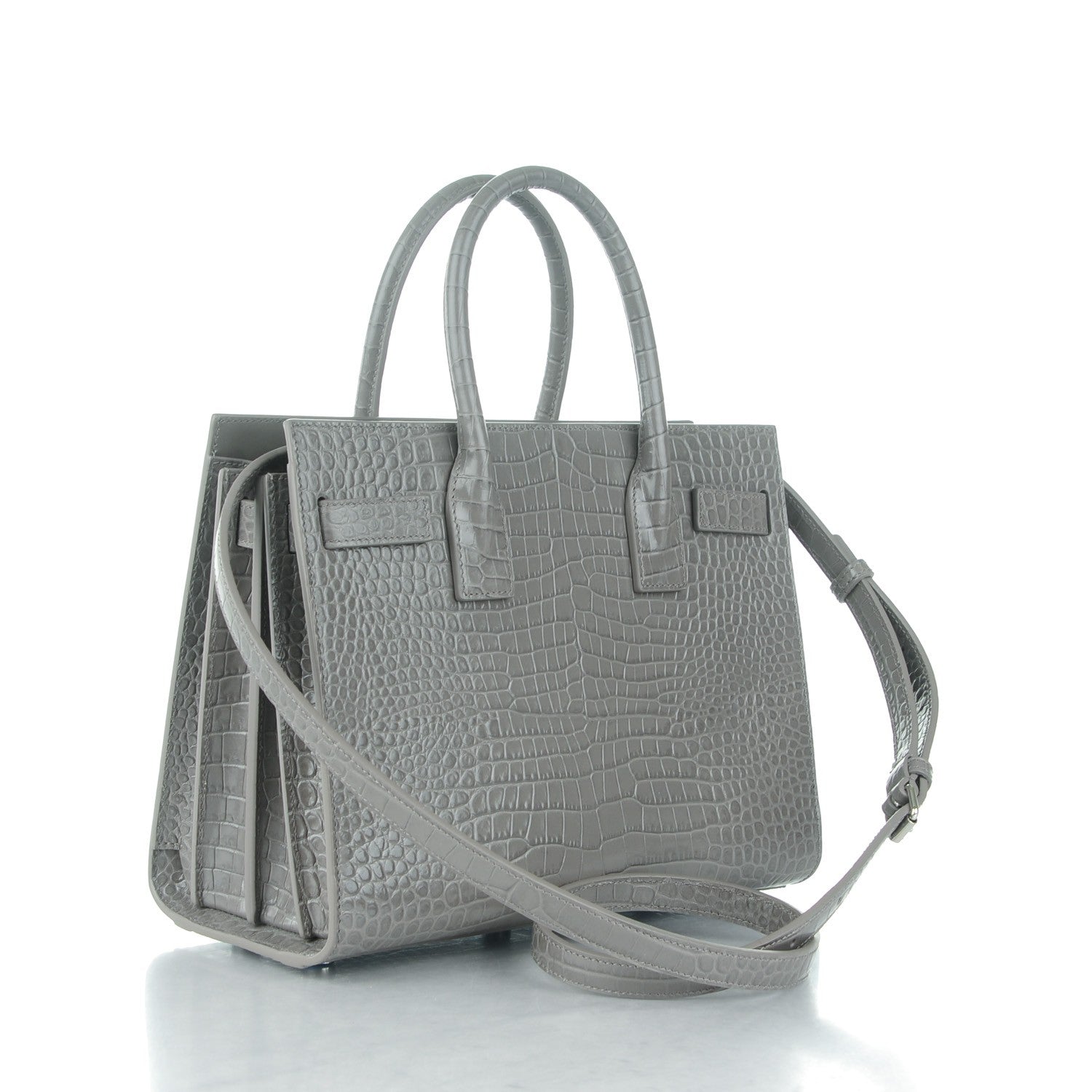 Saint Laurent Calfskin Crocodile Embossed Baby Sac De Jour Fog 3 of 8