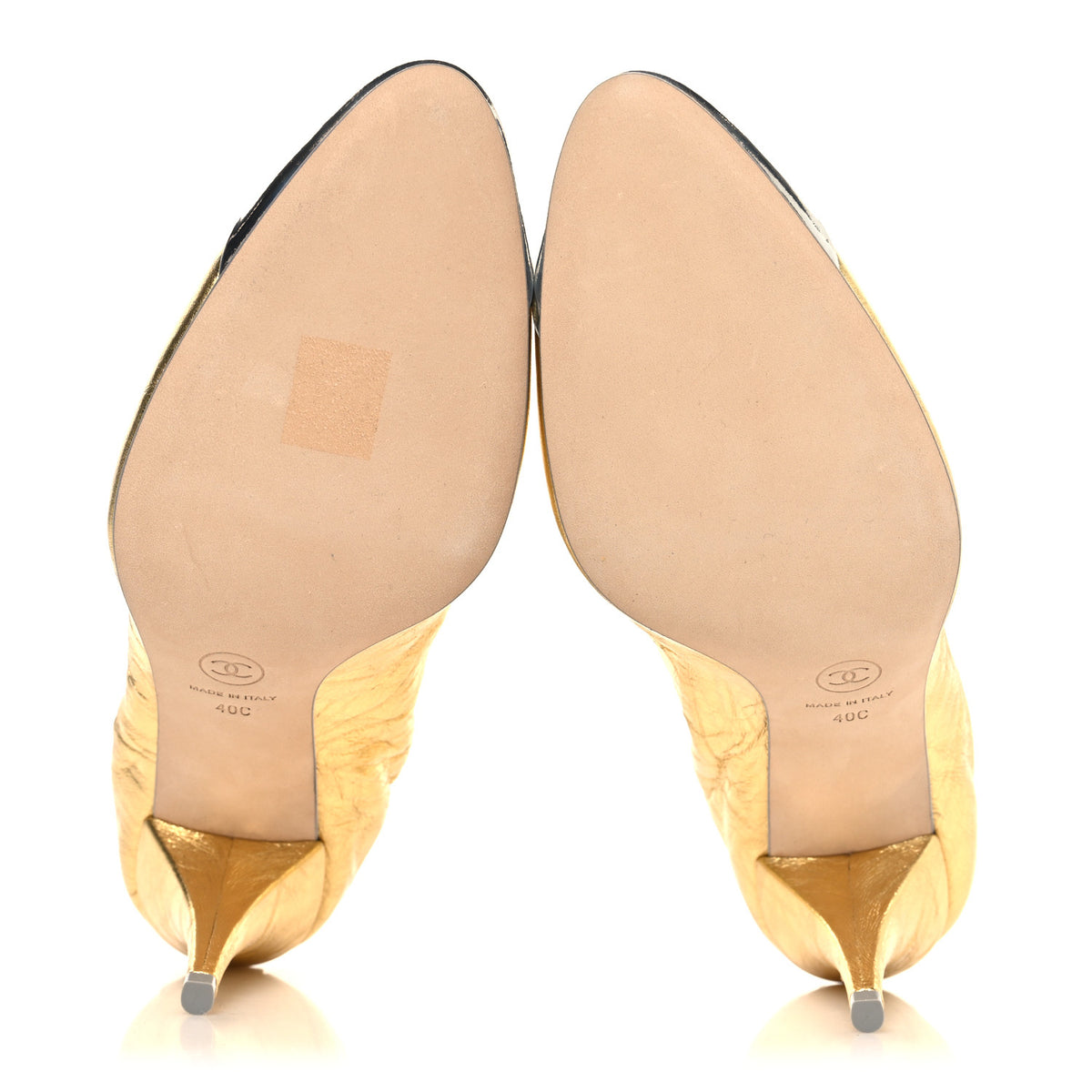 Crumpled Laminated Lambskin Calfskin Pumps 40 Gold Silver