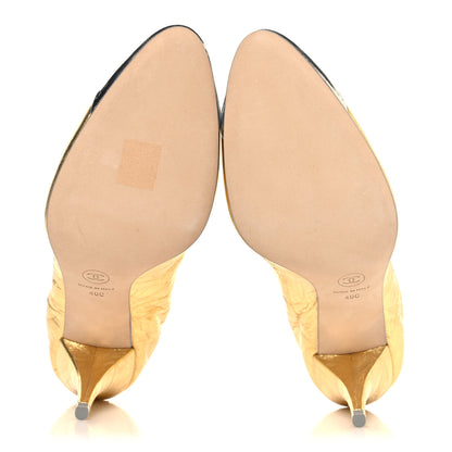 Chanel Crumpled Laminated Lambskin Calfskin Pumps 40 Gold Silver 6 of 10