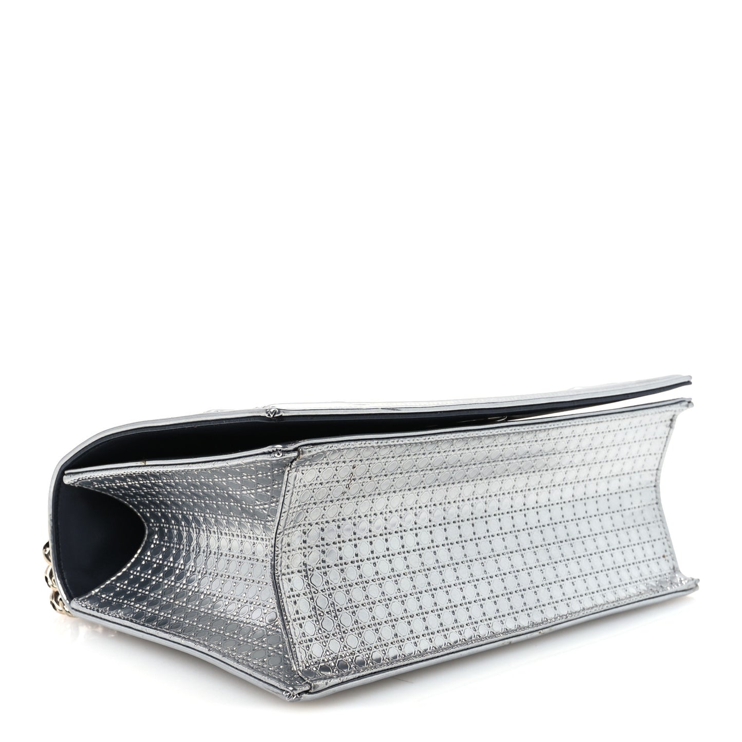 Metallic Patent Micro-Cannage Medium Diorama Flap Bag Silver