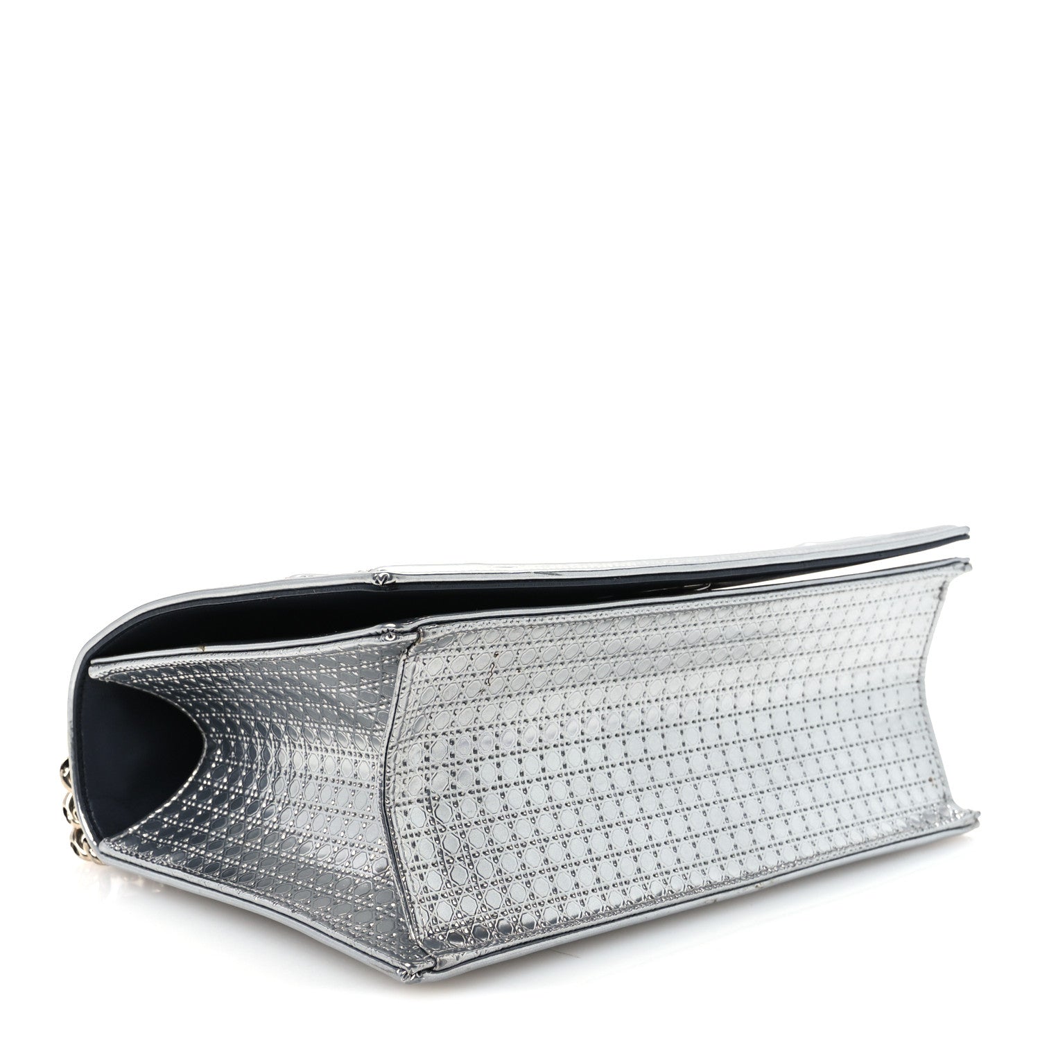 Christian Dior Metallic Patent Micro-Cannage Medium Diorama Flap Bag Silver 3 of 10