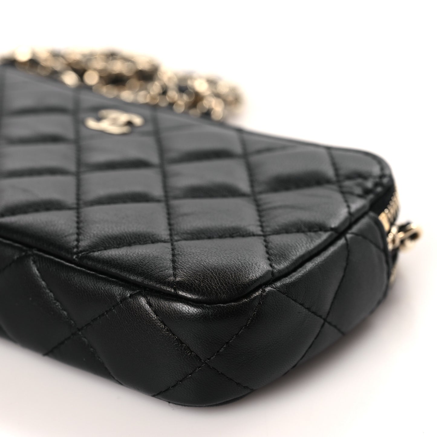 Lambskin Quilted Small Clutch With Chain Black