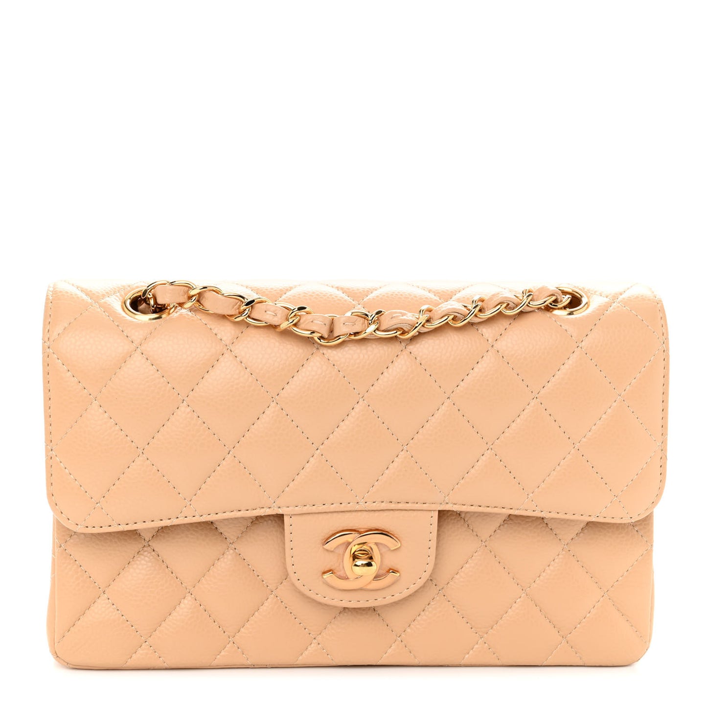 Caviar Quilted Small Double Flap Beige