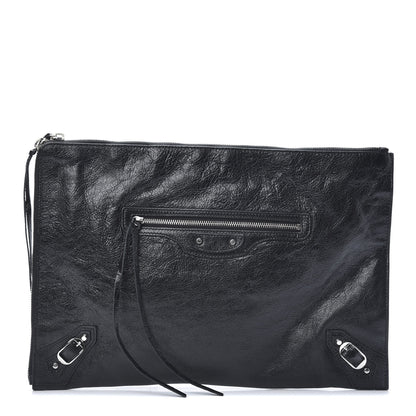 Balenciaga Agneau Classic Silver Hardware Pouch Clutch Black 1 of 7