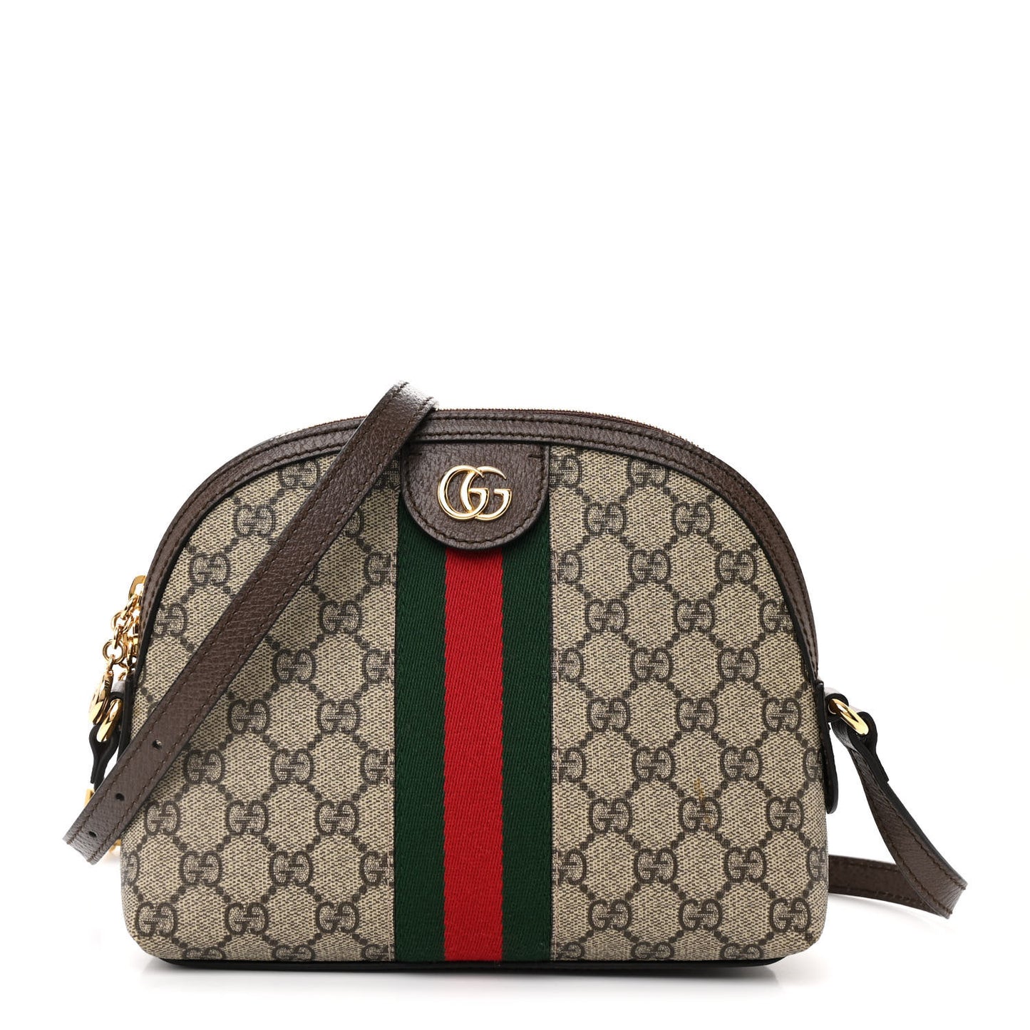 GG Supreme Monogram Textured Dollar Calfskin Web Small Ophidia Dome Shoulder Bag Beige Ebony New Acero