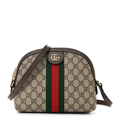Gucci GG Supreme Monogram Textured Dollar Calfskin Web Small Ophidia Dome Shoulder Bag Beige Ebony New Acero 1 of 10