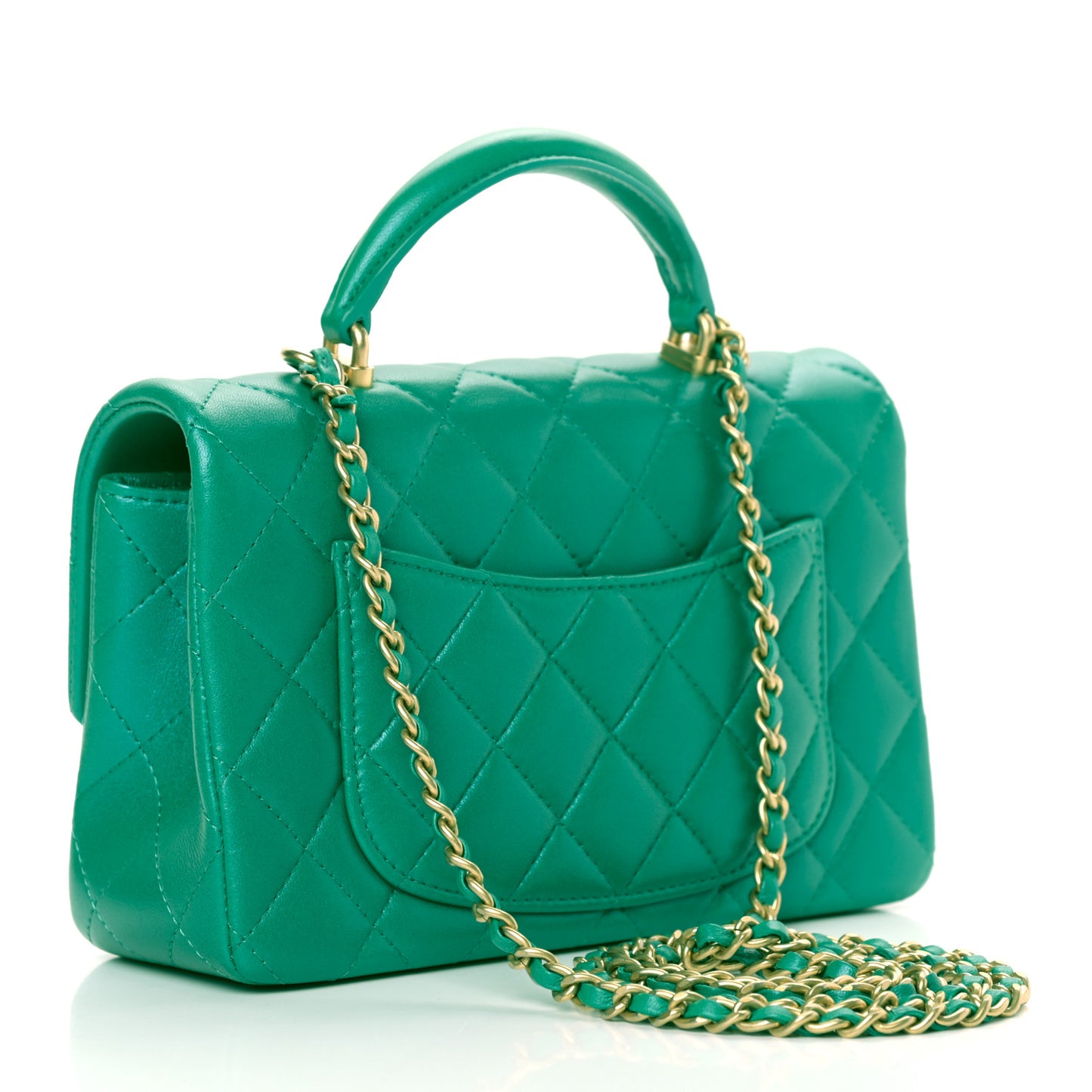 Iridescent Lambskin Quilted Mini Top Handle Rectangular Flap Green