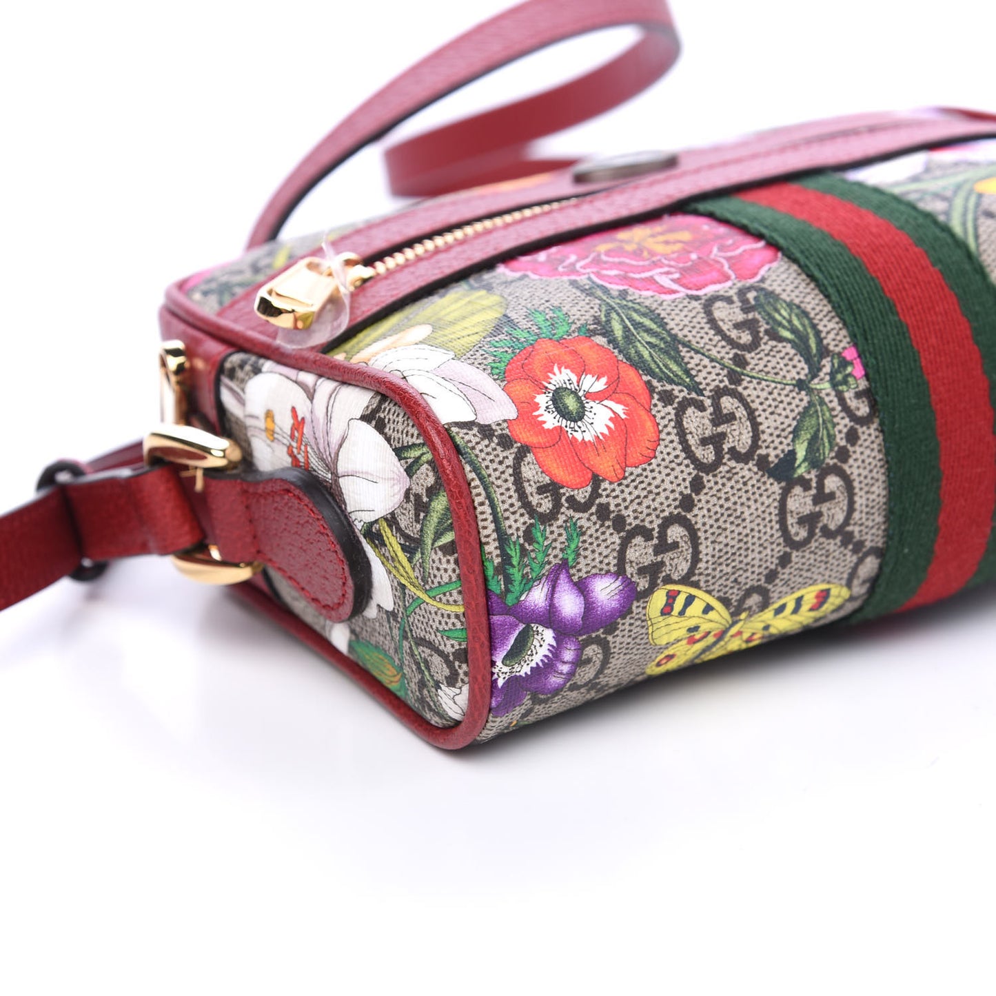 GG Supreme Monogram Flora Web Mini Ophidia Shoulder Bag Red