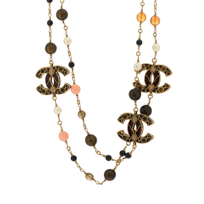 Chanel Pearl Resin Beaded CC Long Necklace Gold Multicolor 1 of 4