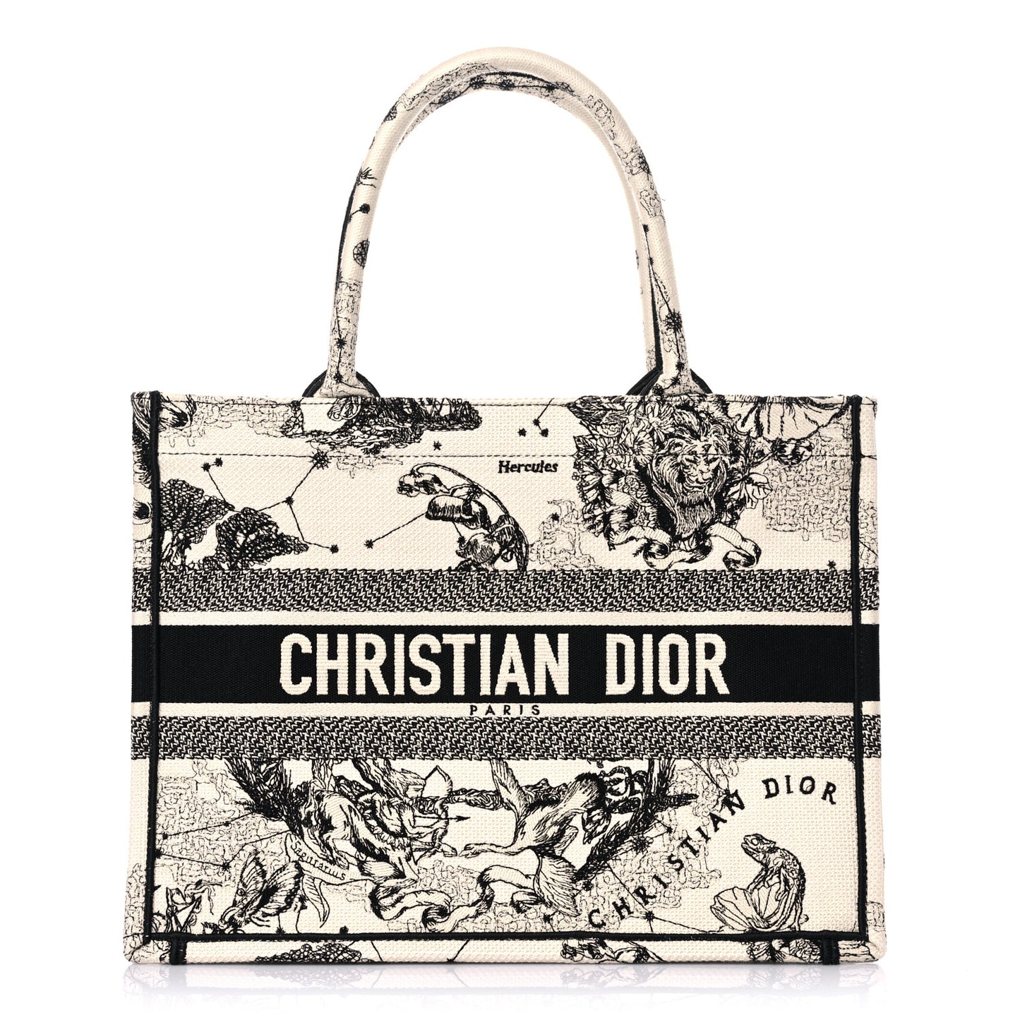 Canvas Zodiac Toile De Jouy Embroidered Medium Book Tote Latte
