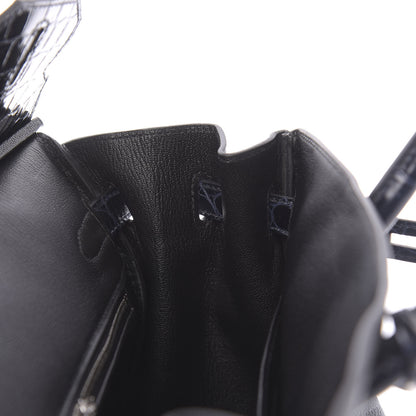 Hermes Taurillon Novillo Shiny Niloticus Crocodile Birkin Touch 30 Black Bleu Marine 27 of 38