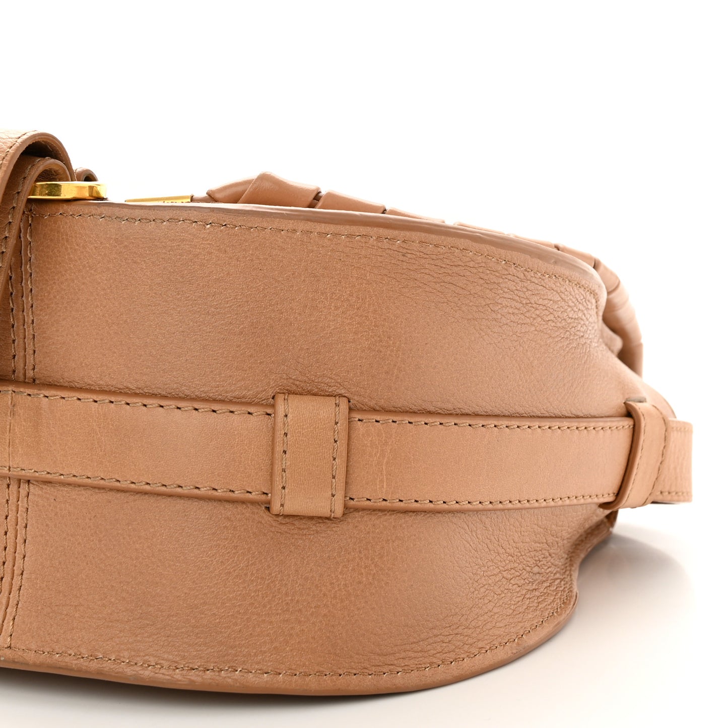 Calfskin Whipstitch Mini Marcie Round Crossbody Bag Light Tan