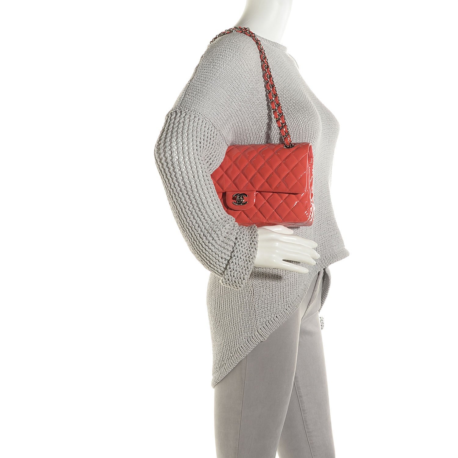 Chanel Patent Quilted Medium Double Flap Coral 2 of 9