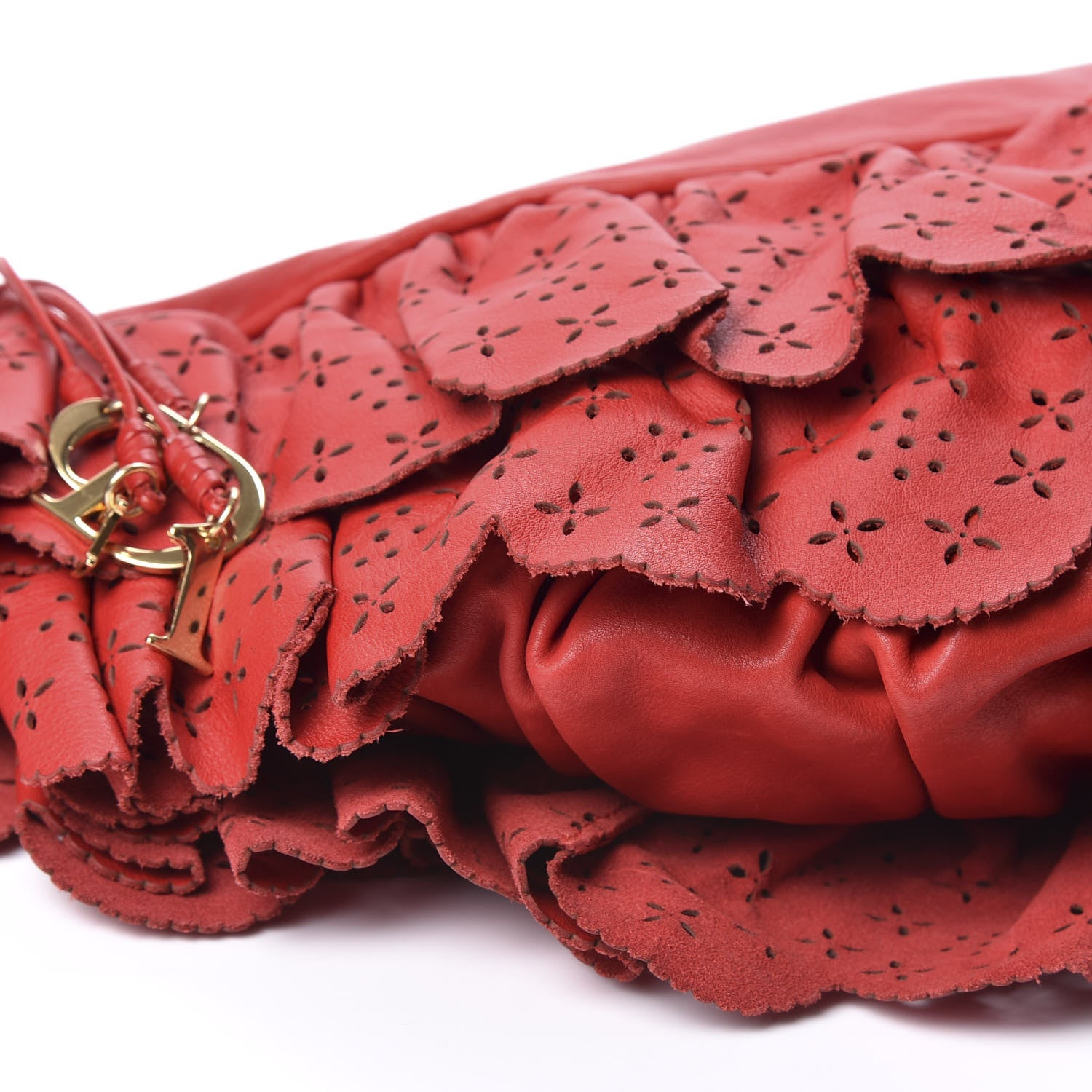 Christian Dior Washed Calfskin Gypsy Ruffles Bag Red 5 of 9