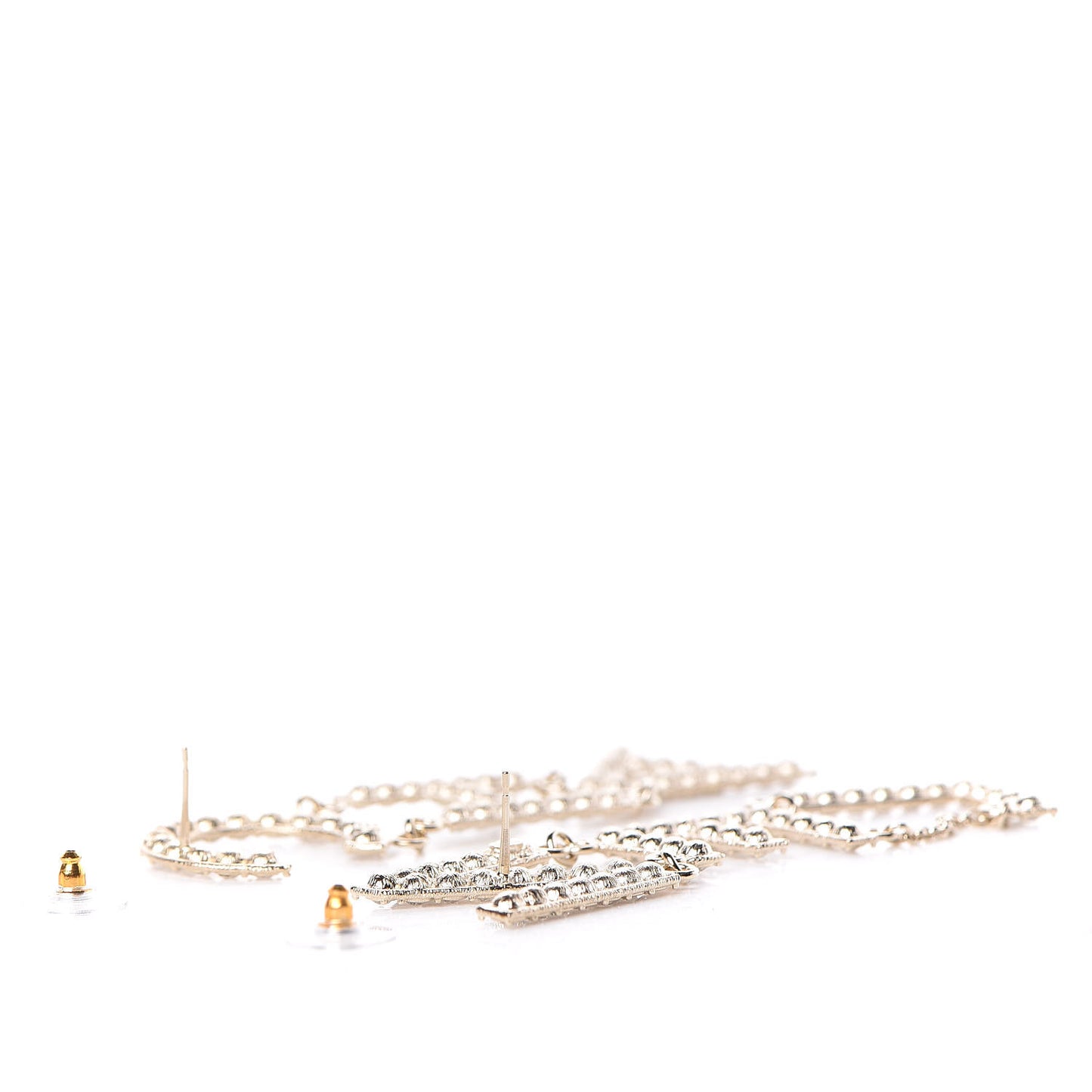 Crystal Cha-Nel Logo Drop Earrings Gold